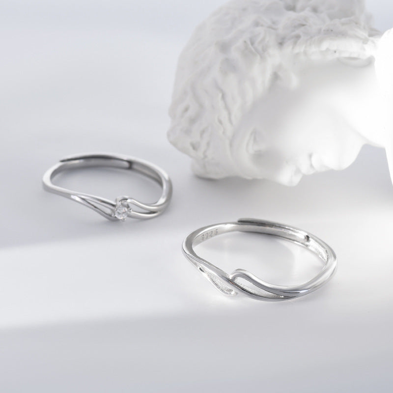Hollow Out Interwoven Lines Silver Couple Ring for Women