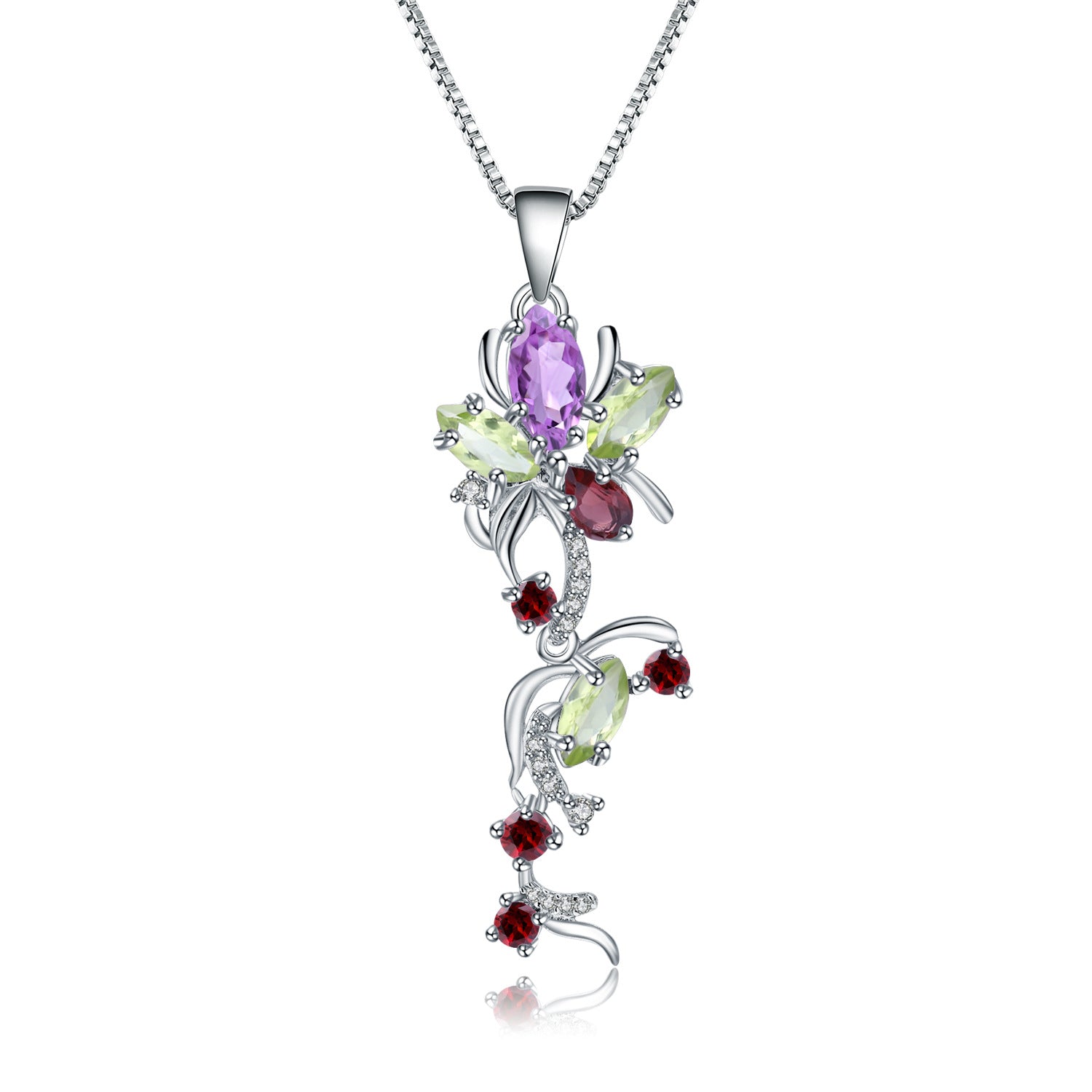 European Original Jewelry Design Inlaid Colourful Gemstone Sterling Silver Necklace for Women