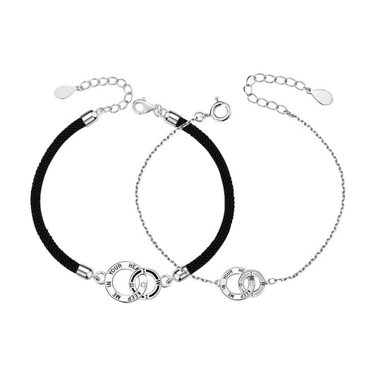 Double Circle Buckle Silver Couple Bracelet for Women
