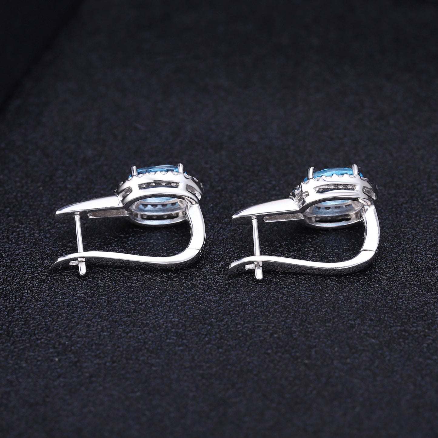 European Natural Topaz Soleste Halo Oval Shape Silver Studs Earrings for Women