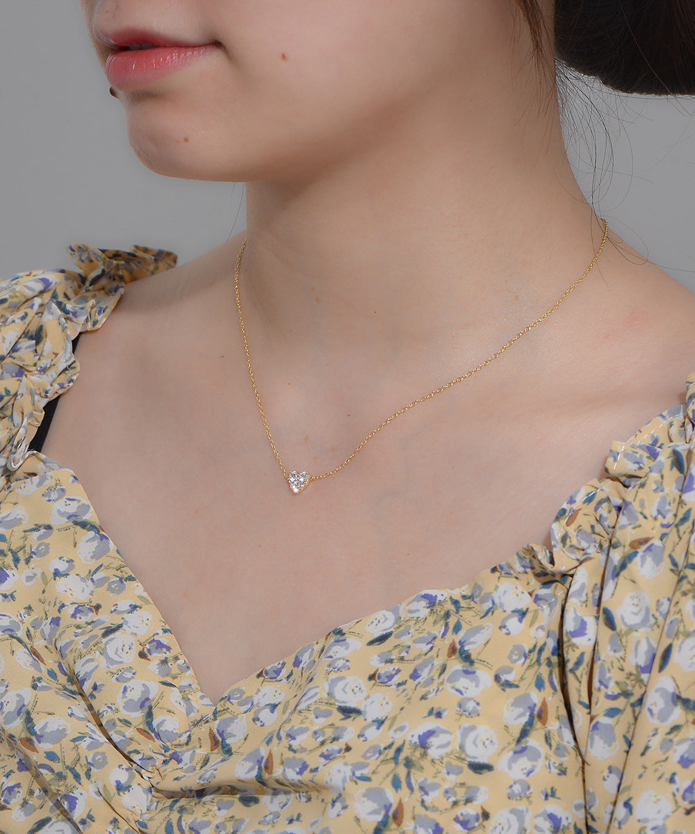 Small Zircon Heart-shape Pendant Silver Necklace for Women