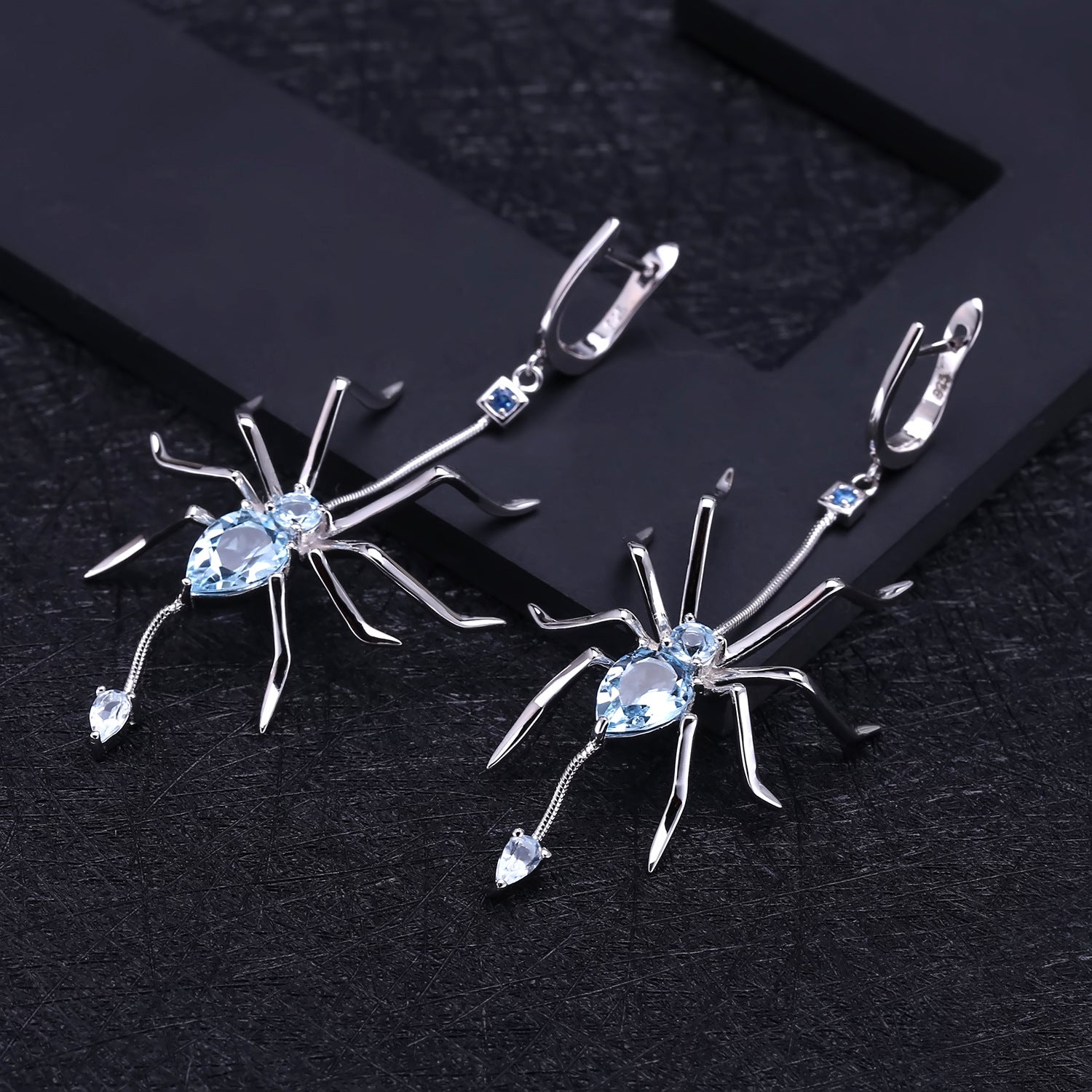 Spider Shape s925 Sterling Silver Natural Topaz Earrings for Women