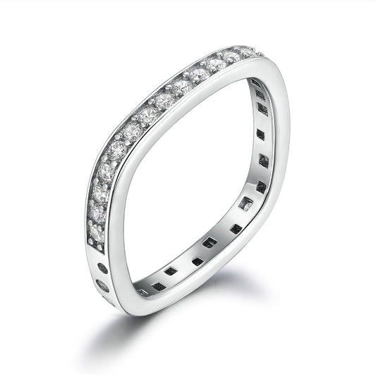 Half Row Zircon Square Shape Silver Ring for Women