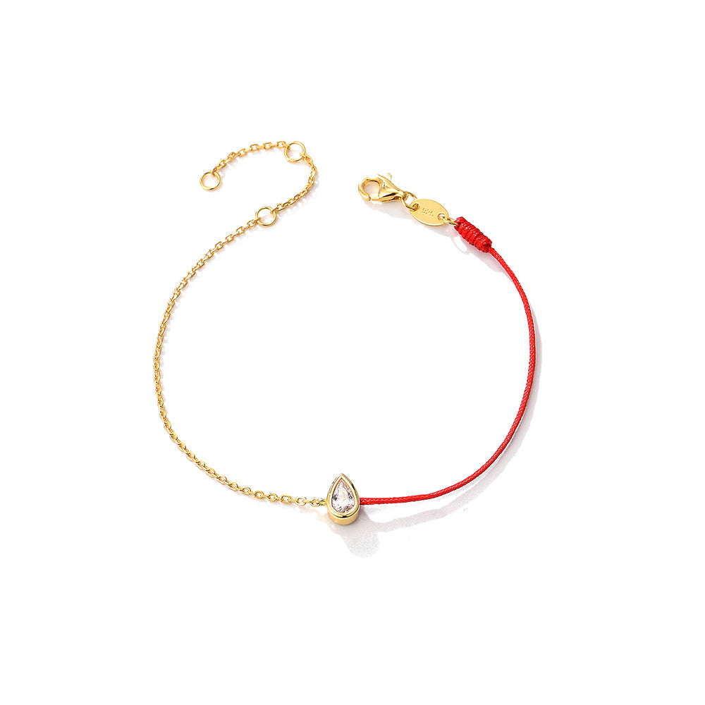 Water Drop Zircon Splice Colourful Rope Silver Bracelet  for Women