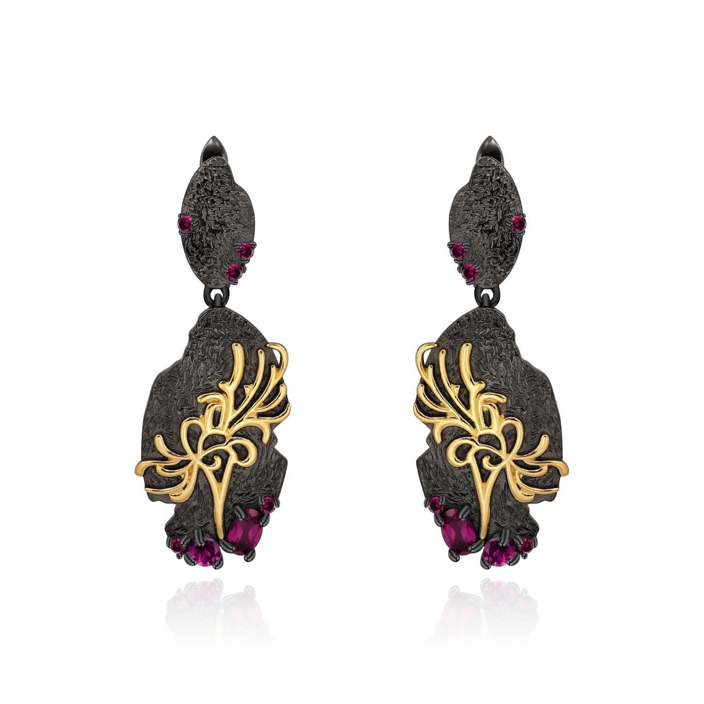 Georgia Design s925 Silver Natural Rose Pomegranate Drop Earrings for women