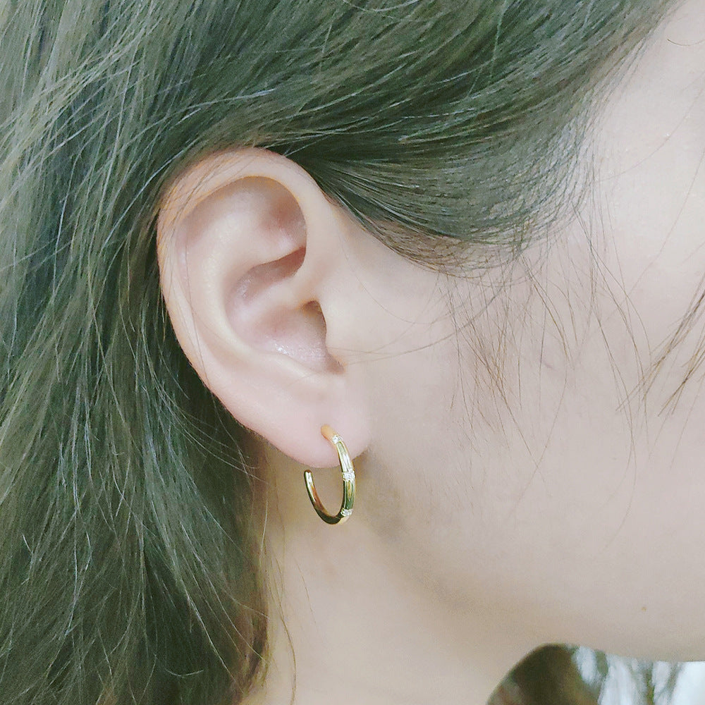 C-shaped with Zircon Silver Studs Earrings for Women