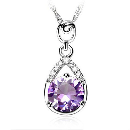 (Pendant Only) Water Drop with Round Zircon Silver Pendant for Women