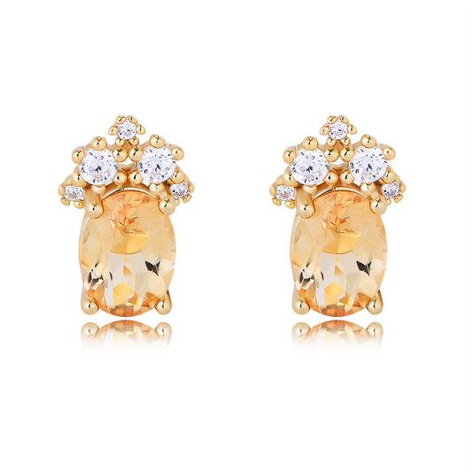 Yellow Crystal with Zircon Pineapple Shape Silver Studs Earrings for Women