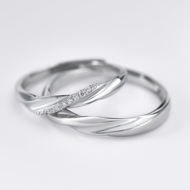Rotate Lines with Zircon Silver Couple Ring
