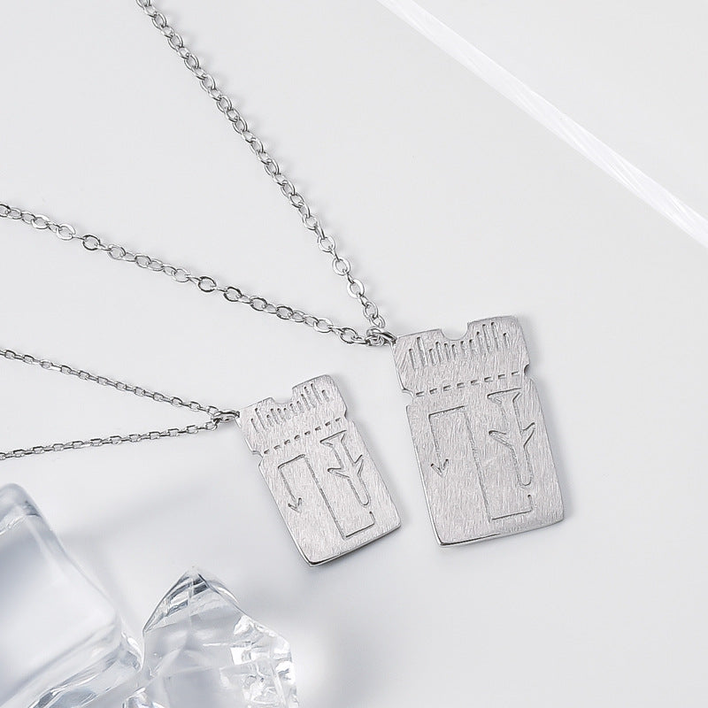 Brushed Plane Ticket Design Silver Couples Necklace for Women