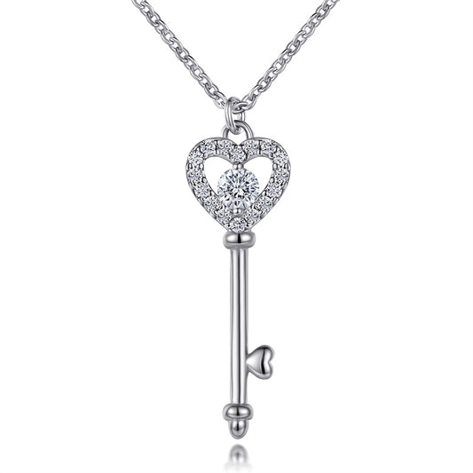 Love Key with Zircon Pendant Silver Necklace for Women