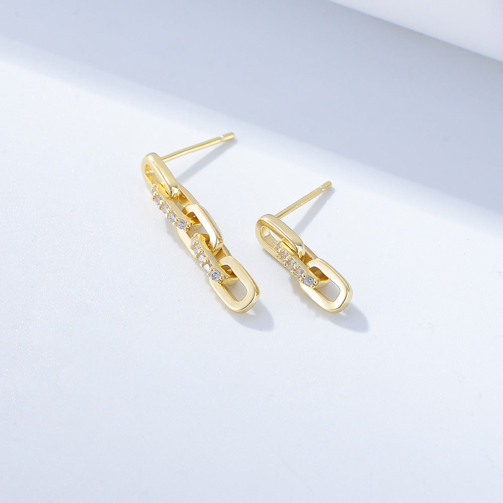 Asymmetric Chain Buckle with Zircon Silver Drop Earrings for Women