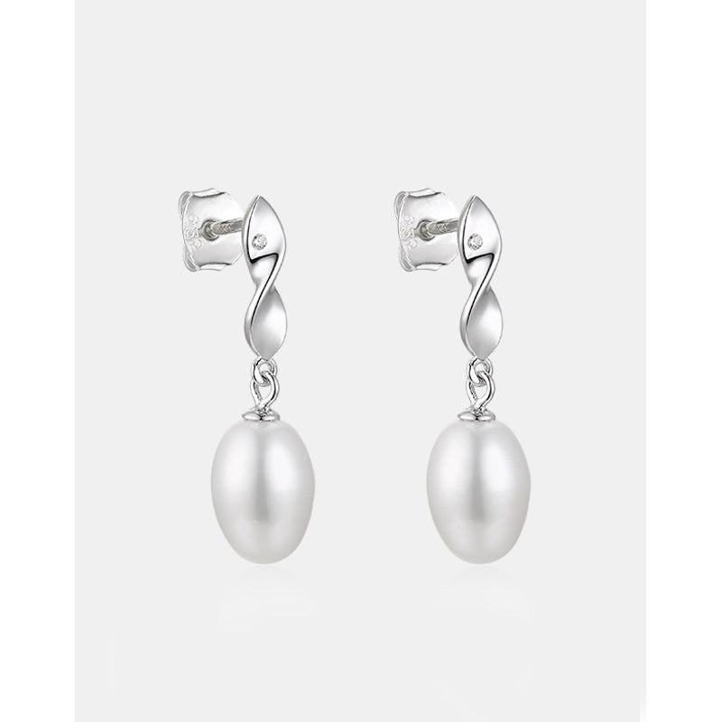 Spiral with Pearl Silver Drop Earrings for Women