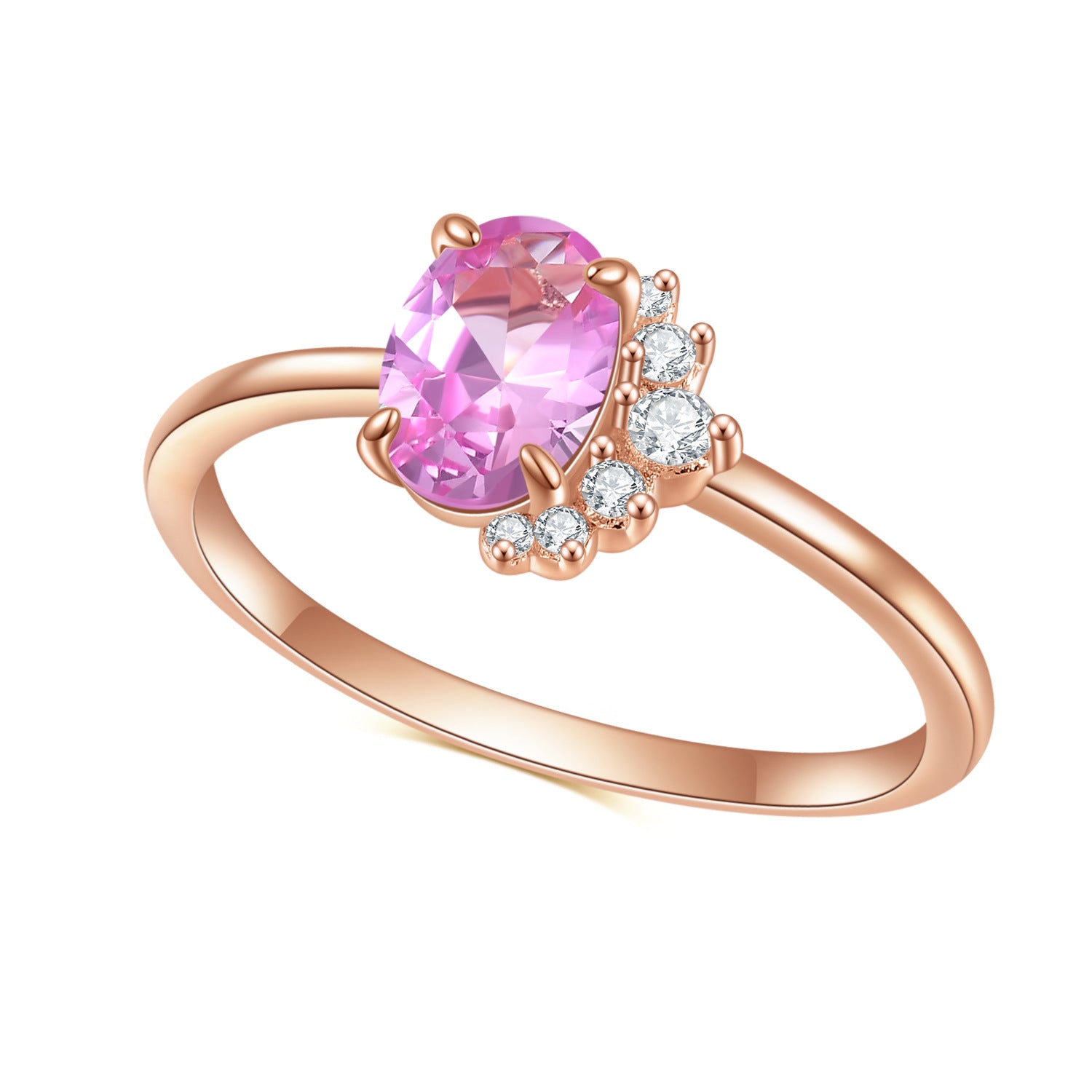 Luxury S925 Sterling Silver Inlaid Gem Pink Rose Gold Colour Ring for Women