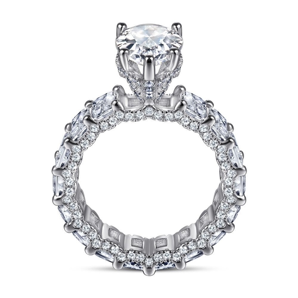 Pear Drop Zircon with Full Emerald Cut Zircon Silver Ring
