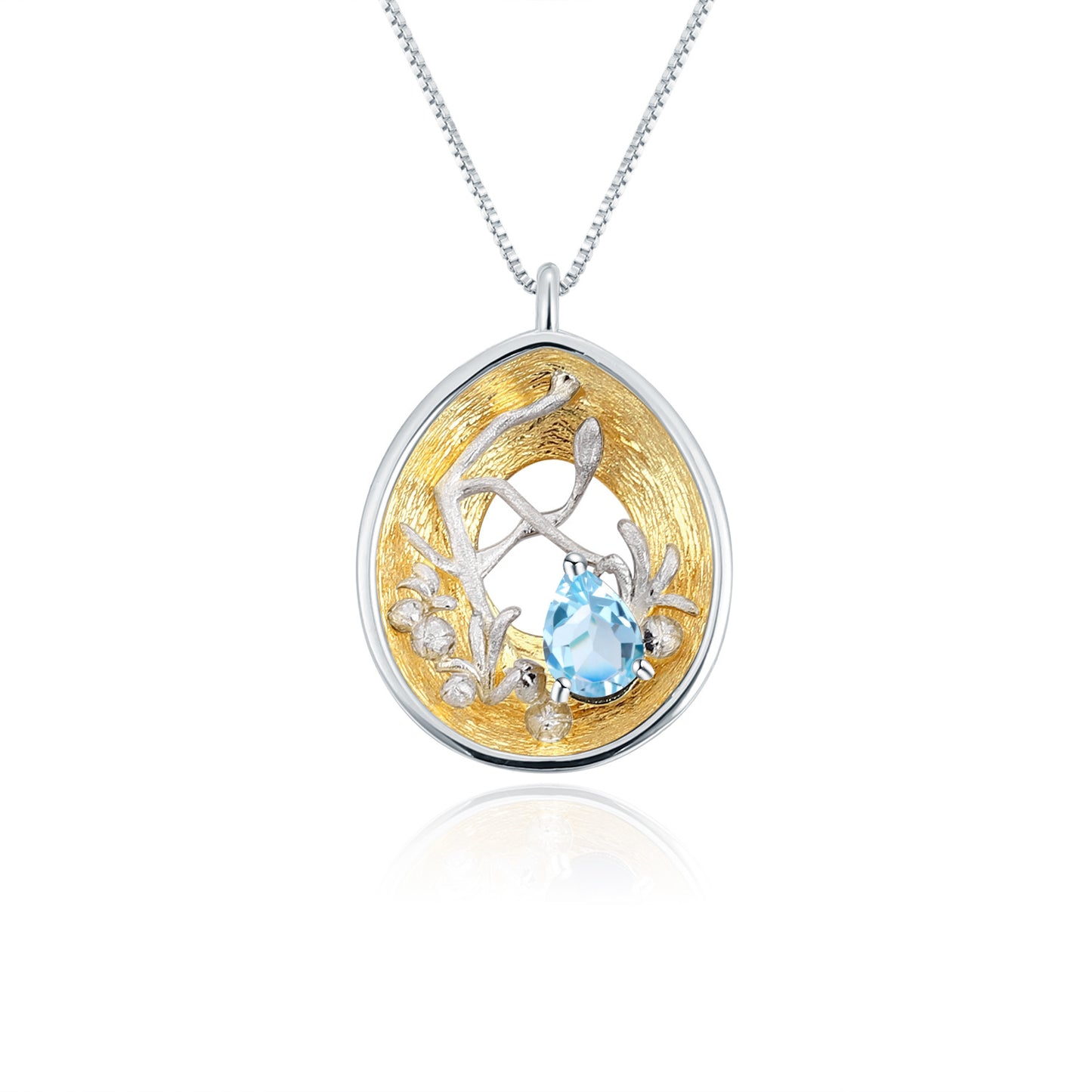Personality Design Inlaid Natural Colourful Gemstone Pastoral Oval Pendant Silver Necklace for Women