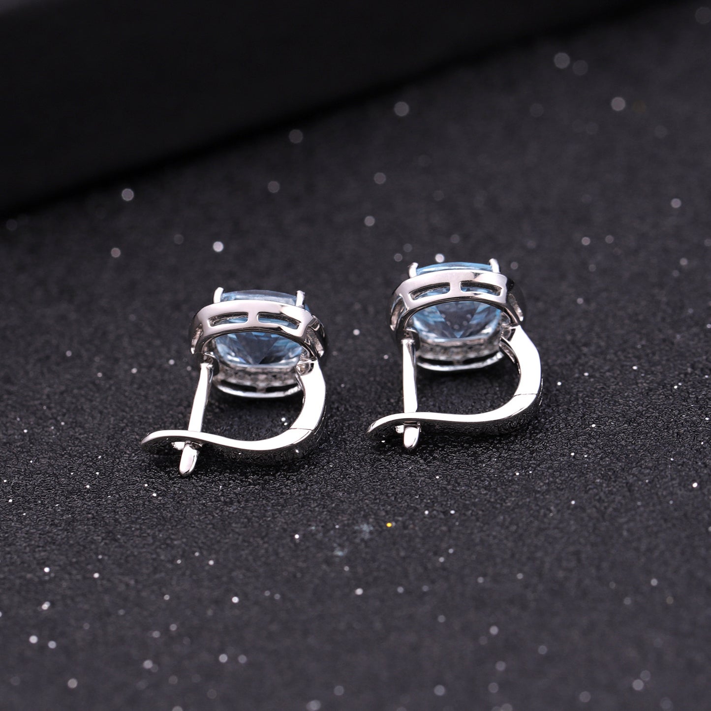 Natural Topaz Soleste Halo Square Sterling Silver Studs for Women