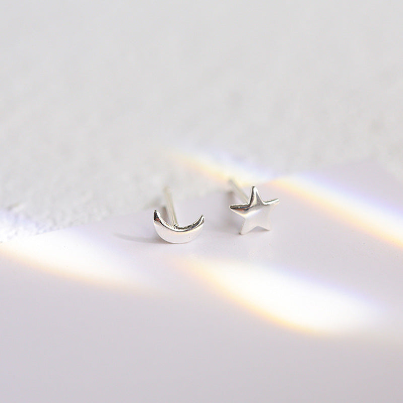 Mini Star Moon Silver Studs Earrings for Women