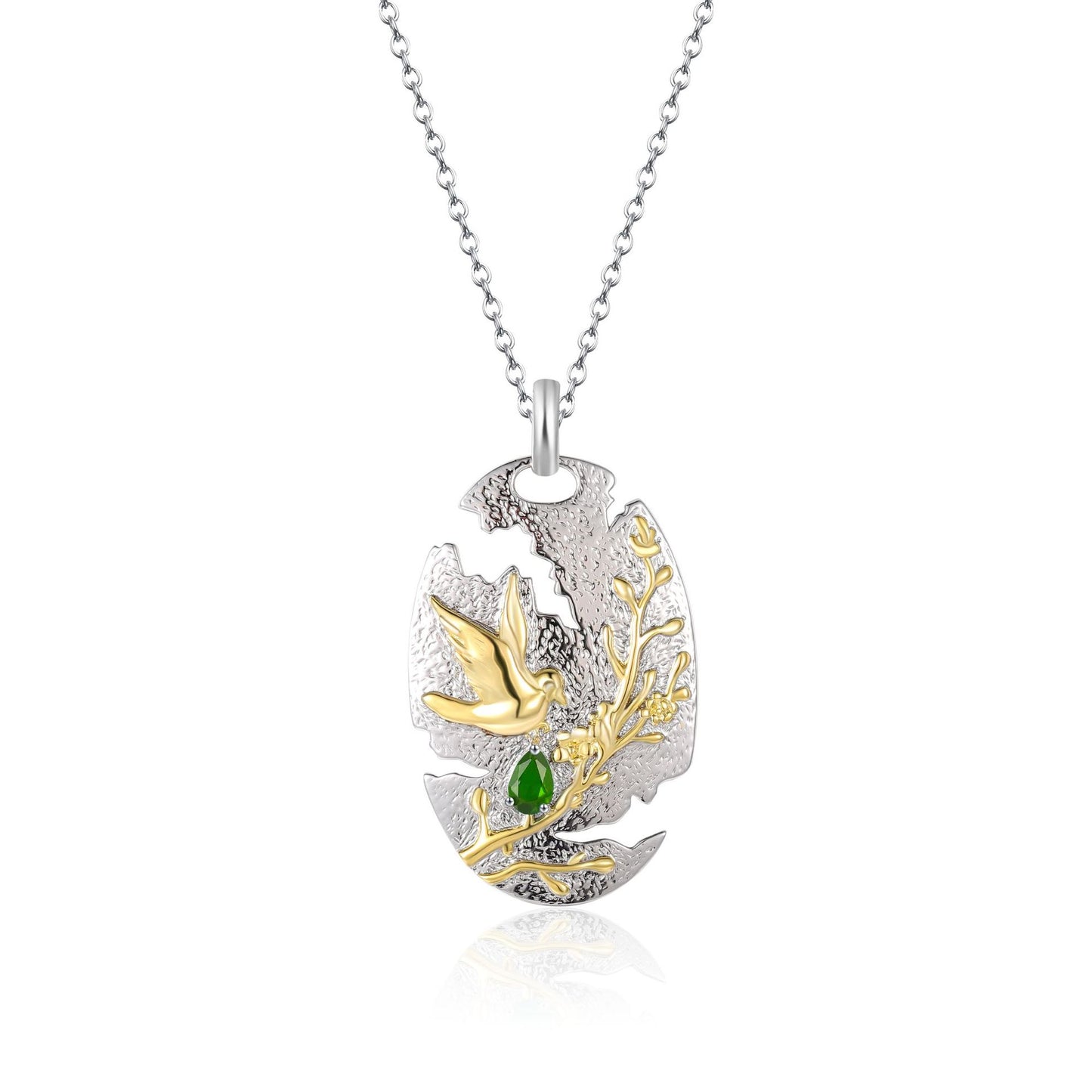 Original Design Inlaid Natural Colourful Gemstone Leaf Rectangle Pendant Sterling Silver Necklace for Women