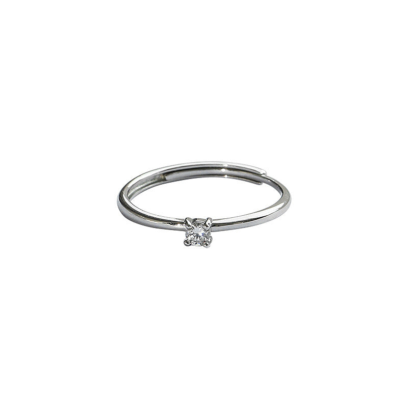 Four Prongs Zircon Solitaire Silver Ring for Women