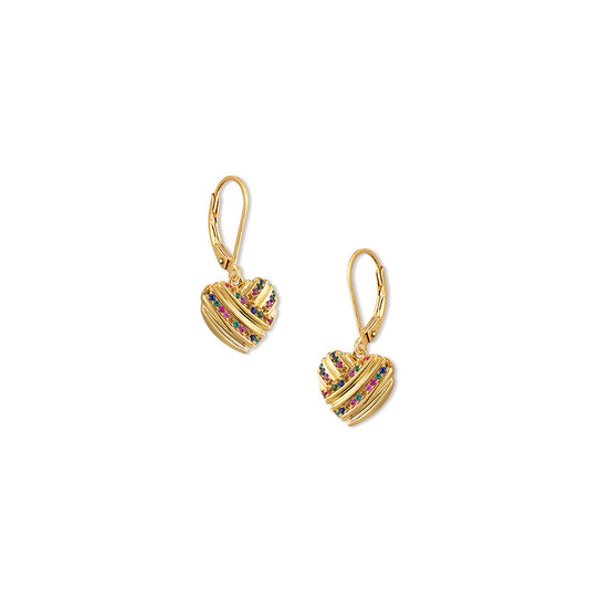 Colourful Zircon Heart-shaped Silver Hoop Earrings for Women