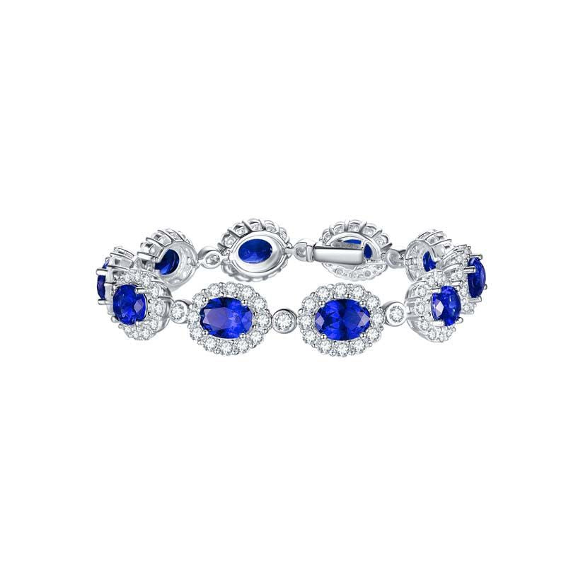 Lab-Created Sapphires 6*8mm Oval Ice Cut Soleste Halo Beading Silver Bracelet for Women
