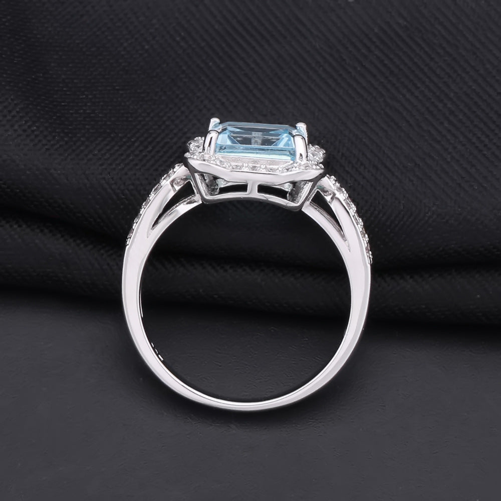 Luxurious and Fashionable Natural BlueTopaz S925 Silver Ring