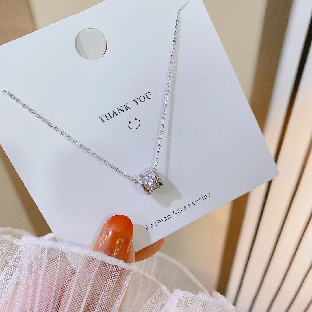 Full Zircon Circles Wheel  Pendant Silver Necklace for Women