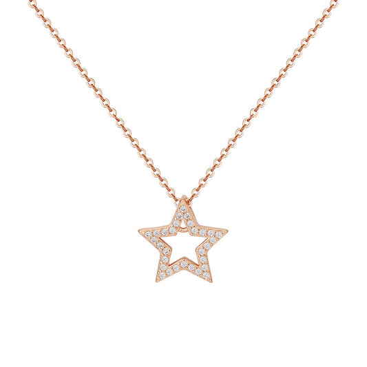 Hollow Zircon Star Pendant Silver Necklace for Women