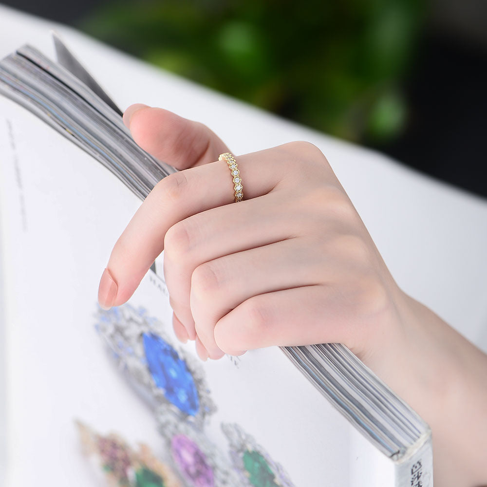 Hexagonal White Zircon Sterling Silver Eternity Ring for Women