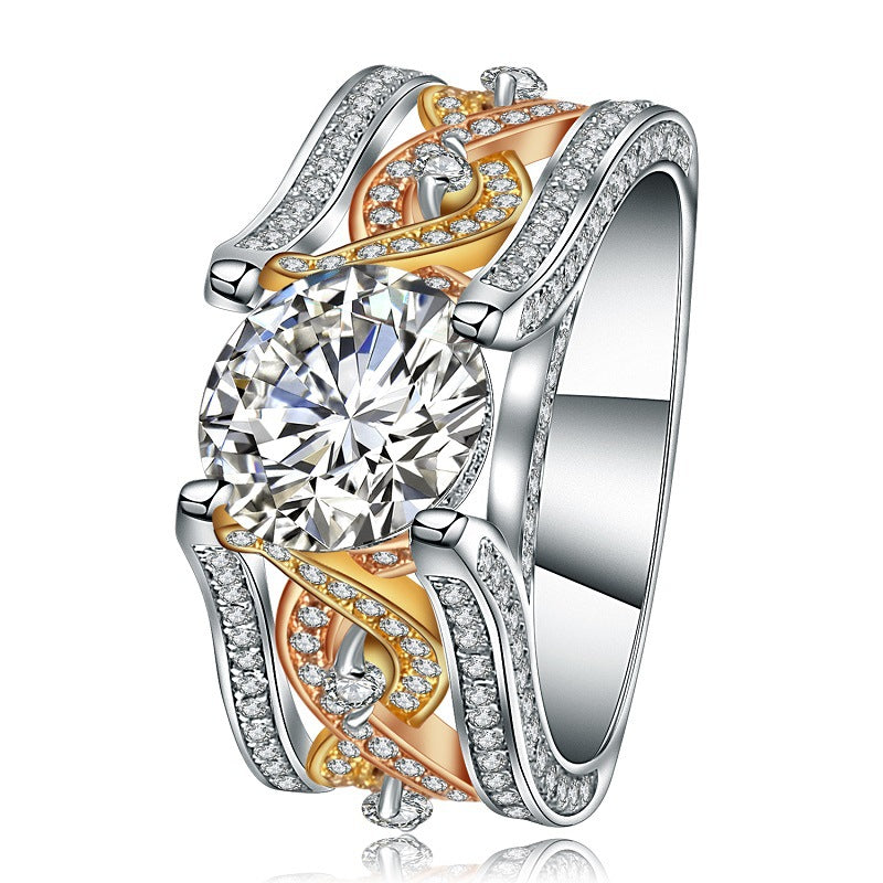 Golden and Silver S925 Sterling Silver Zircon Ring for Women