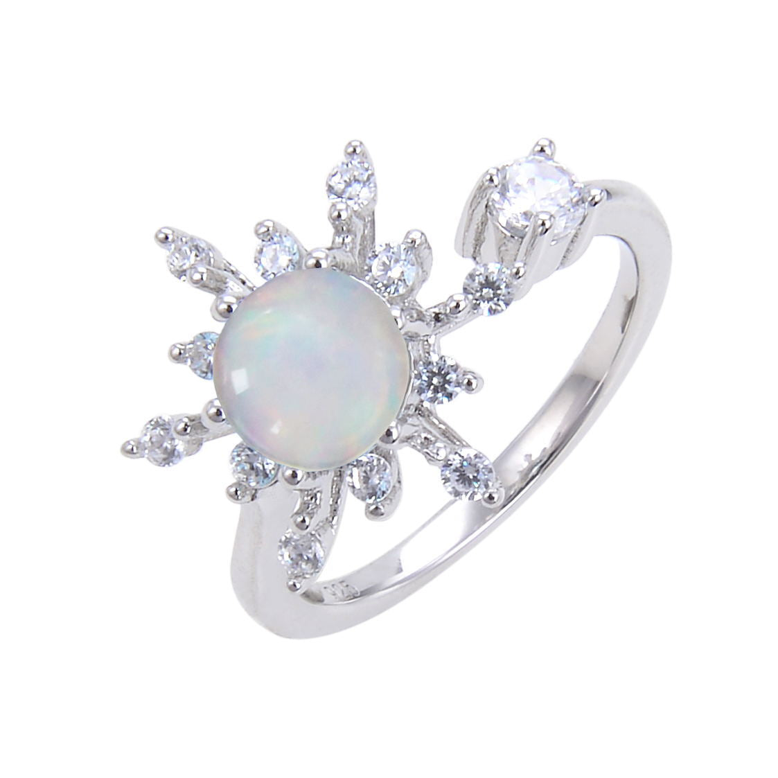 Adjustable Opening Design Natural Gemstone Sun Shape Silver Ring for Women