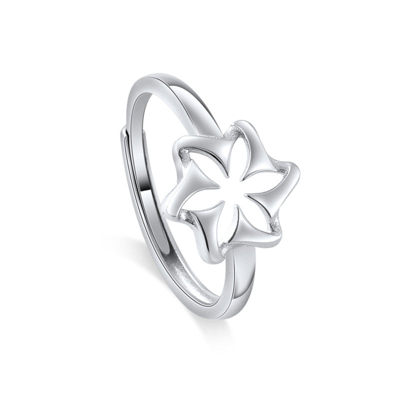 Hollow Flower Silver Couple Ring for Women