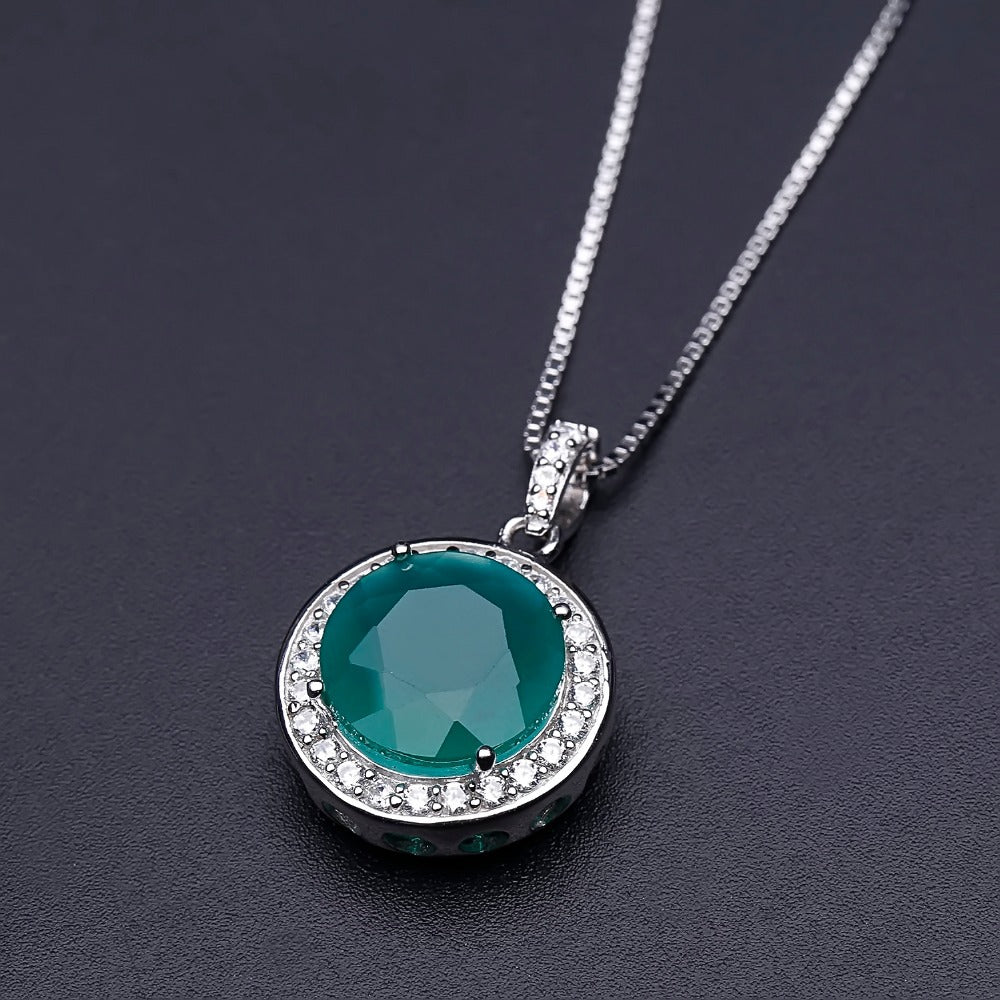 Fashionable and High-grade Luxurious Style Inlaid Colourful Gemstone Soleste Halo Round Shape Pendant Silver Necklace for Women