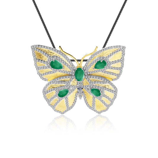 Colourful Gemstones Brooch Pendant Dual-use Design Butterfly Silver Necklace Pendant for Women