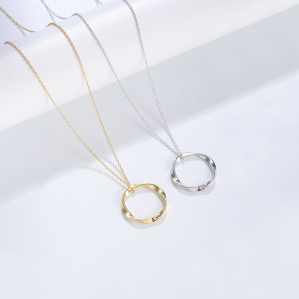 Mobius Circle Pendant Sterling Silver Necklace for Women