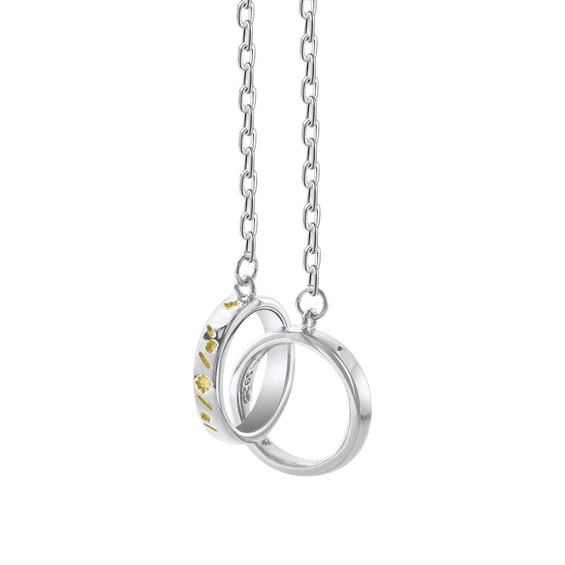 Double Circle Buckle Meteor Stars and Moon Silver Couple Necklace for Women
