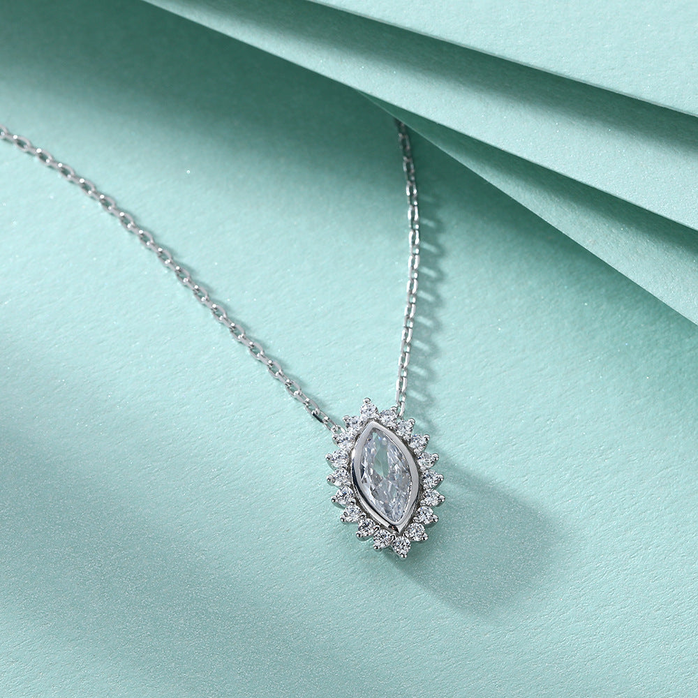 Marquise Zircon Flower Shape Pendant Silver Necklace for Women