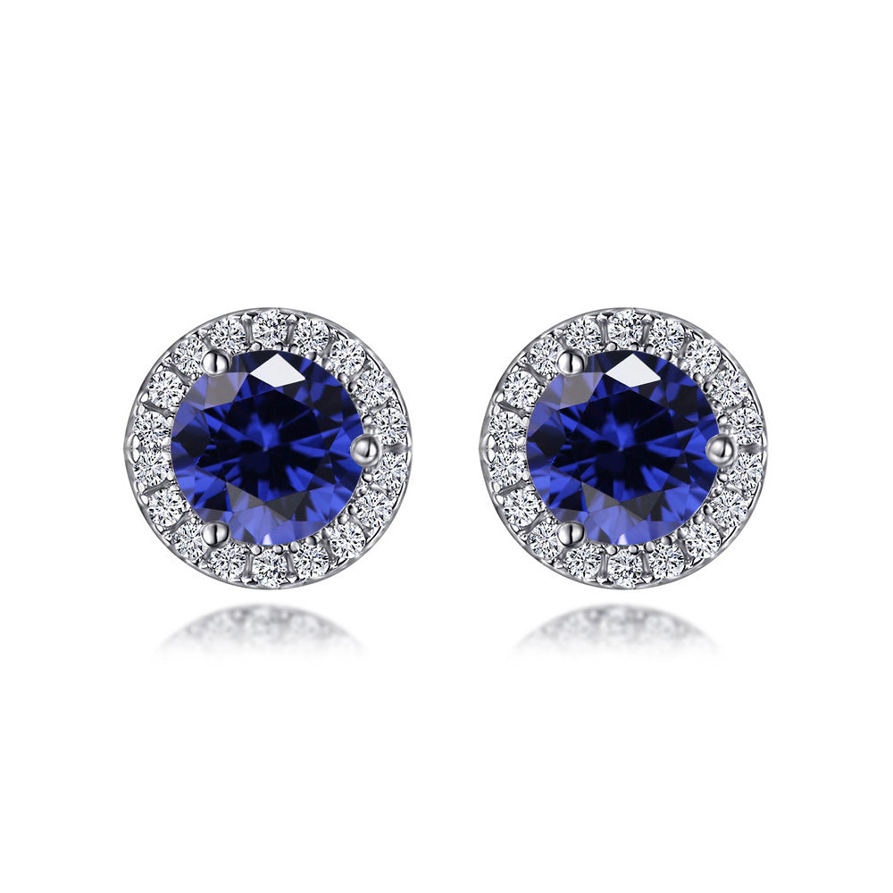 Soleste Halo Round Zircon Silver Studs Earrings for Women