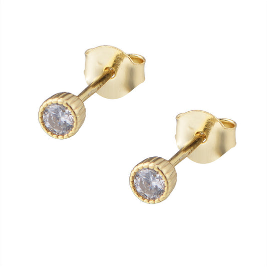 Small Round Zircon Silver Studs Earrings for Women