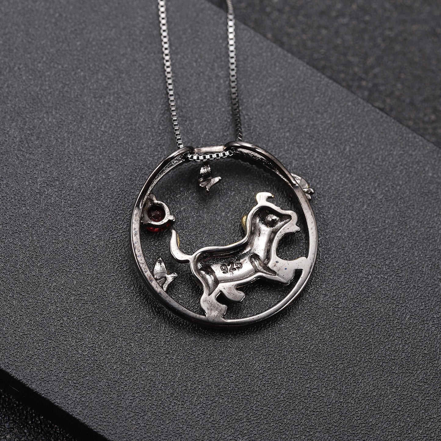 Chinese Style Element Design Zodiac Series Dog Natural Gemstone Pendant Silver Necklace for Women