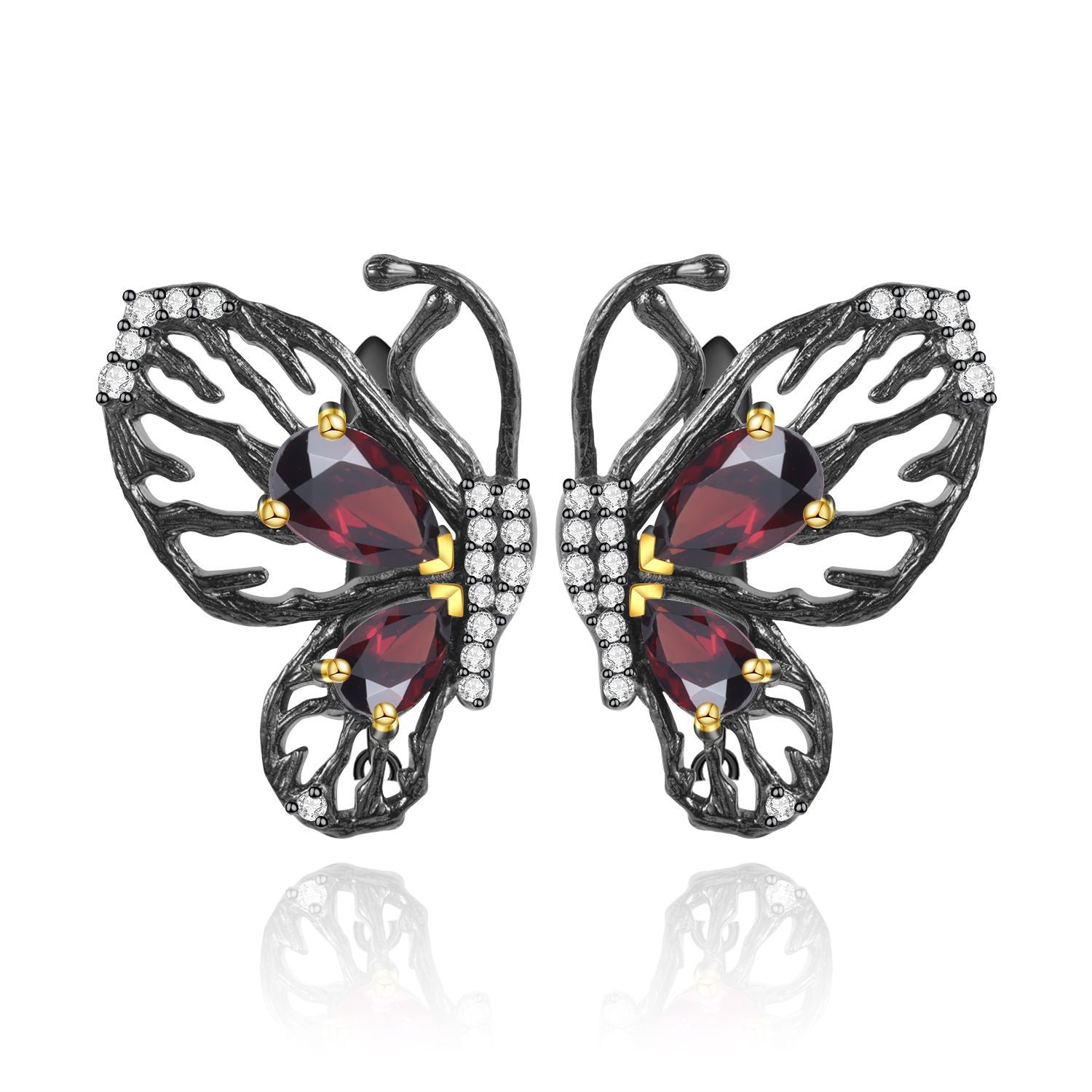 Natural Colourful Gemstone Creative Butterfly Sterling Silver Studs for Women