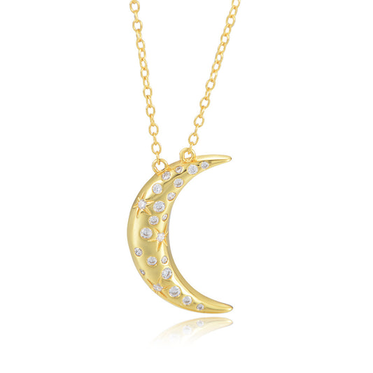 Zircon Moon Pendant Sterling Silver Necklace for Women