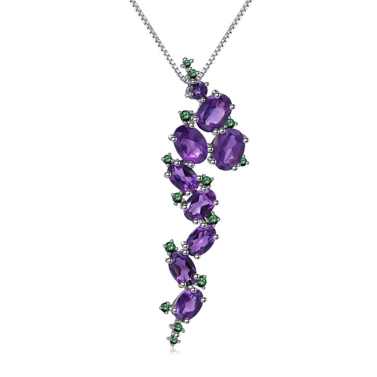Italian Design Luxury Natural Amethyst Pendant Silver Necklace for Women