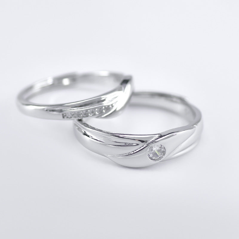 Irregular Wave Line with Zircon Silver Couple Ring for Women