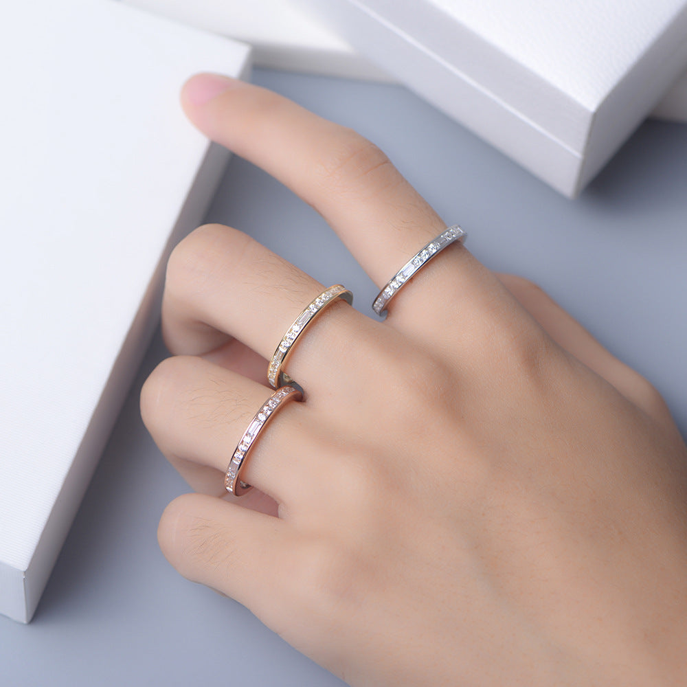 Rectangle and Round Zircon Sterling Silver Eternity Ring