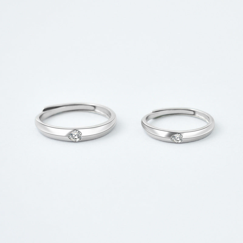 Heart-shape with Round Zircon Silver Couple Ring for Women
