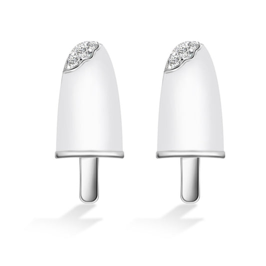 White Ice Stick with Zircon Silver Stud Earrings for Women