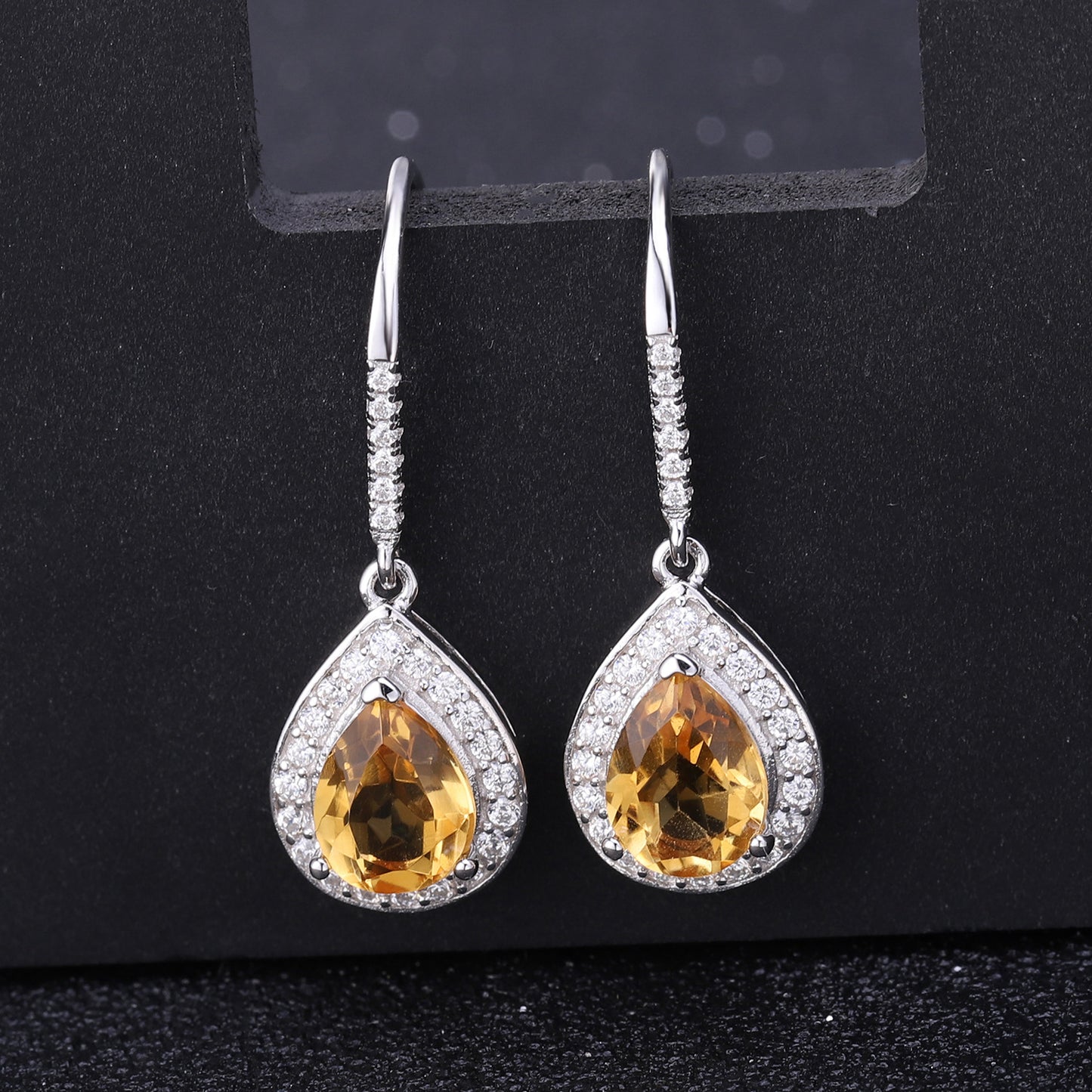 Natural Colourful Treasure Soleste Halo Pear Drop Silver Drop Earrings for Women