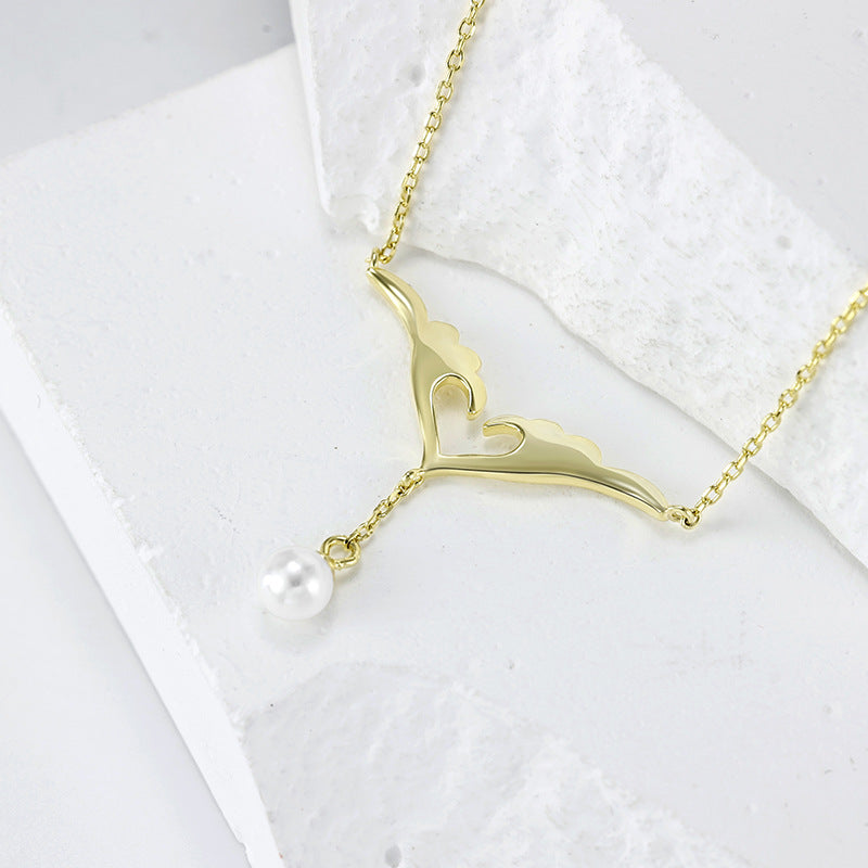 Love Wings Tassel Natural Pearl Silver Necklace for Women